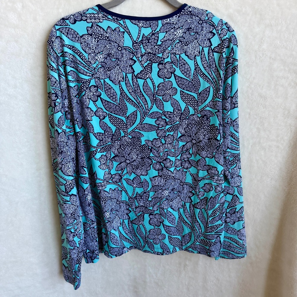 Lands End Turquoise Floral Long Sleeve UPF 50 Rash Guard Swim Tee XL Petite - Picture 4 of 4